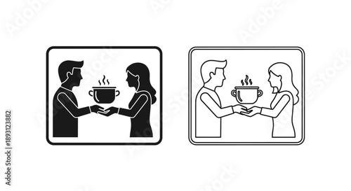 Couple sharing tea silhouette illustration Vector