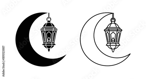 Islamic moon lantern ramadan eid symbol Vector