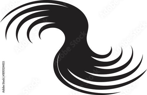 Abstract Black Silhouette of a Stylized Swirl or Wave, Vector Graphic on a Transparent Background, Evoking Motion and Energy