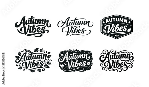 Autumn Typography Grid. Autumn Vibes. Set lettering. harmonious lettering variations of the same emblematic concept, each with different artistic