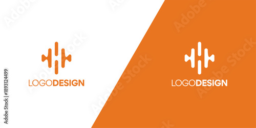 Abstract sound wave logo design with orange and white background, perfect for audio and music industry branding