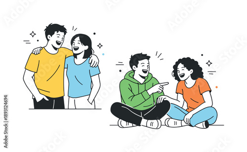 Joyful Friends Gathering. Laughter and connection. Friends standing or sitting together, enjoying a spontaneous moment of fun. Natural joy and emotional
