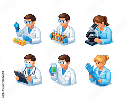 Isometric Laboratory Icons. Laboratory worker. Isometric flat vector icons set of laboratory worker: lab technician with pipette, scientist with test tube