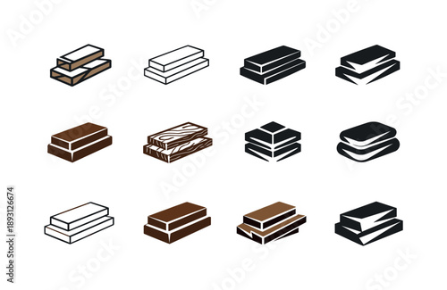 Woodworking Logo Variations. Woodworking and building furniture. Icon set. Set Logo of woodworking and building furniture: stack of timber planks. harmonious