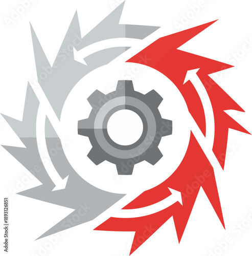 Dynamic regenerative braking icon featuring a gear and arrows. Modern, bold design suitable for tech, automotive, and sustainability branding. Clean, professional illustration.