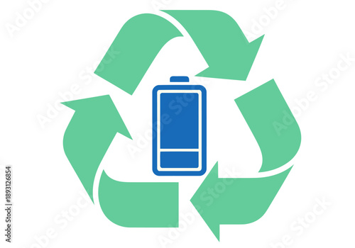 Circular economy icon featuring a battery within a recycling symbol. Clean, modern design. Ideal for sustainability and battery recycling concepts.