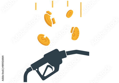 Fuel pump icon displays a price drop, symbolizing reduced energy costs. Modern, flat design illustration for business and finance concepts.
