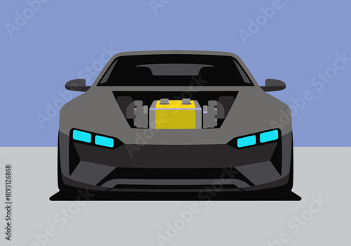 A futuristic car showcases an energy core design. Modern, sleek, and visually striking. Ideal for tech, automotive, and innovation concepts.