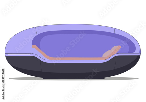 A sleek, purple sleep pod offers office comfort and wellness. Modern design, inviting and relaxing. Ideal for promoting employee wellbeing.