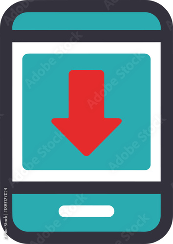 Smartphone icon displaying a downward arrow and 'Reduced Energy Expense' symbol. Clean, modern design. Ideal for digital marketing and energy efficiency campaigns.