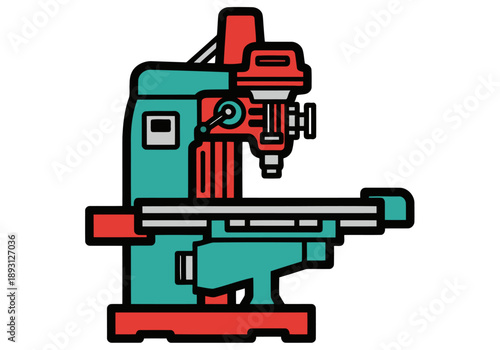 A stylized illustration of a milling machine. Bold lines and vibrant colors create a modern tech symbol. Perfect for digital design and technical themes.