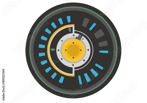 stylized illustration showcases a ceramic clay in-wheel motor technology tire Clean modern design with vibrant colors and a clear focus on the wheel's details