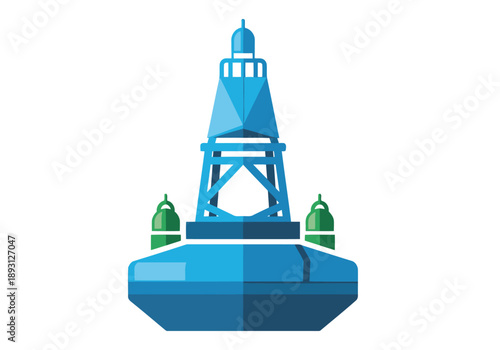 A stylized coastal monitoring buoy symbol, featuring a blue and green structure on a gray base. Modern, flat design illustration. Ideal for maritime, environmental, and technology themes.