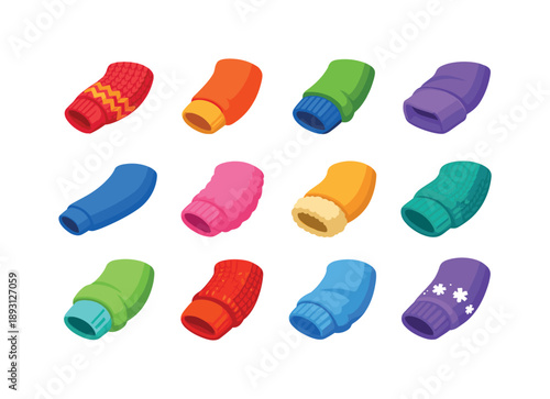 Colorful Sweater Sleeve Icons. Sweater sleeve. Colorful flat vector icons set of sweater sleeve: knitted sleeve, cuff detail, ribbed cuff, folded sleeve, long