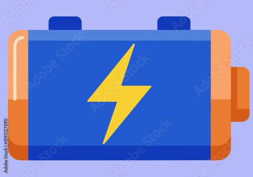 A vibrant battery icon symbolizes charging future technology. Bold blue and orange design with a lightning bolt. Modern, flat illustration for digital marketing.