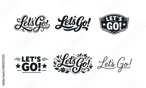Diverse Lettering Styles Grid. Old-fashioned script lettering. Set lettering. harmonious lettering variations of the same emblematic concept, each with