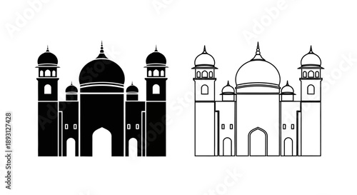 Islamic mosque architecture black and white Vector