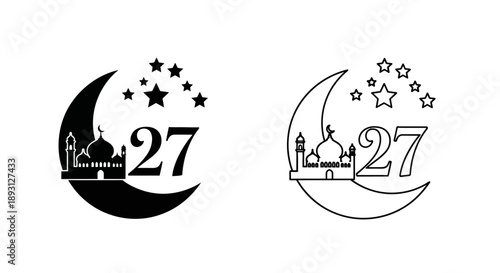 Ramadan 27 night islamic crescent moon mosque Vector