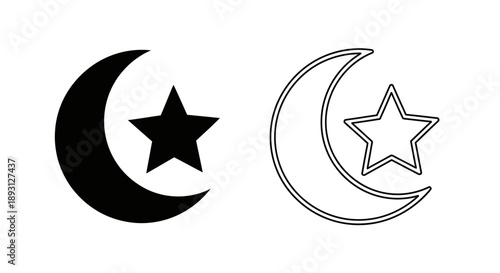 Minimalist crescent moon star symbols Vector