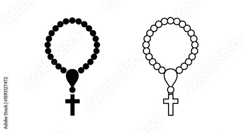 Black and white rosary illustration religious symbol Vector