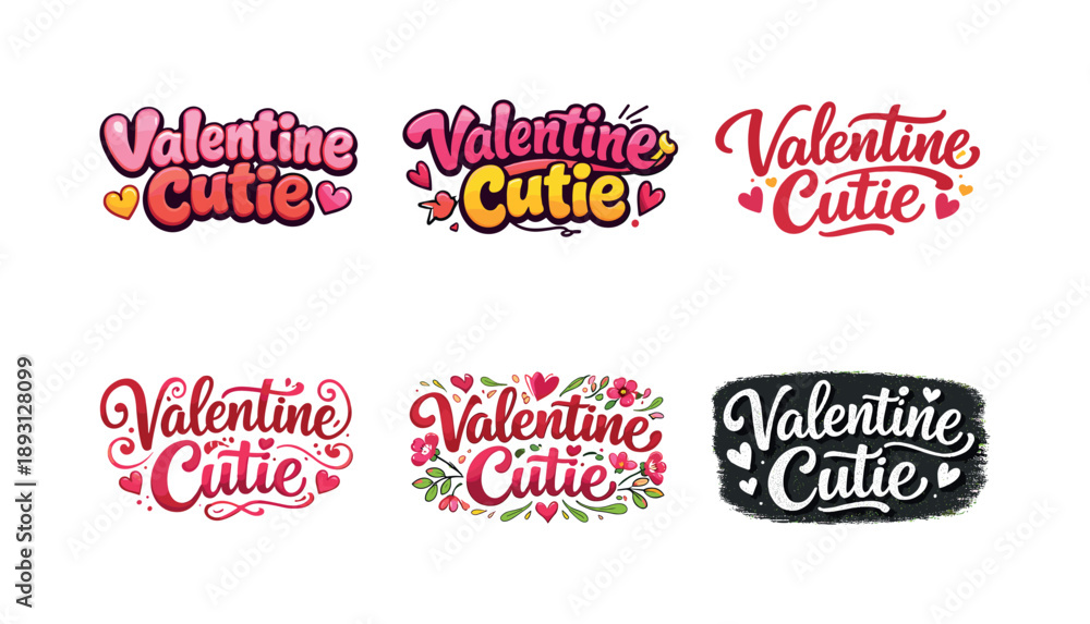 Fototapeta premium Valentine Lettering Art. Valentine kids quotes. Set lettering. harmonious lettering variations of the same emblematic concept, each with different artistic