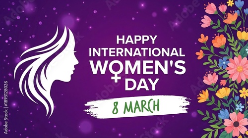 Wallpaper Mural Elegant purple themed illustration celebrating International Womens Day with floral design and profile silhouette Torontodigital.ca