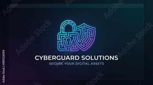 Networking icons optimization project innovation privacy protect safe attack security buying concept neon cyber lock shield logo design glowing gradient background online privacy protection