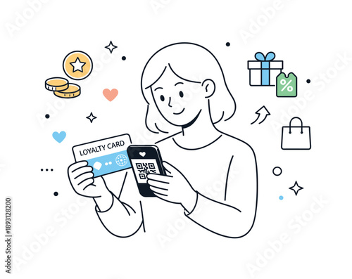 Loyalty Program Engagement. Reward program engagement. A customer scanning a loyalty card or app on a smartphone, subtle abstract icons for points and rewards