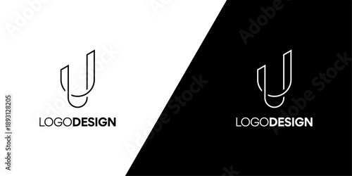 Minimalist abstract letter U logo design with sophisticated line art on black and white backgrounds