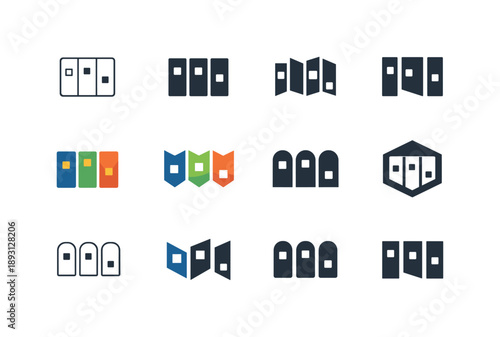 Project Management Icons. Project management board. Icon set. Set Logo of Project management board: kanban columns. harmonious logo variations of the same
