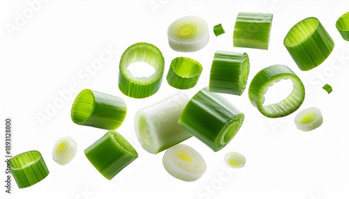 Chopped Scallions Falling Isolated On Transparent Background