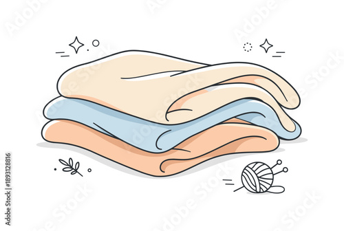 Soft Wool Textures. Textile detail focus. Close-up view of wool blanket folds emphasizing soft curves and fabric texture. Peaceful scene celebrating natural