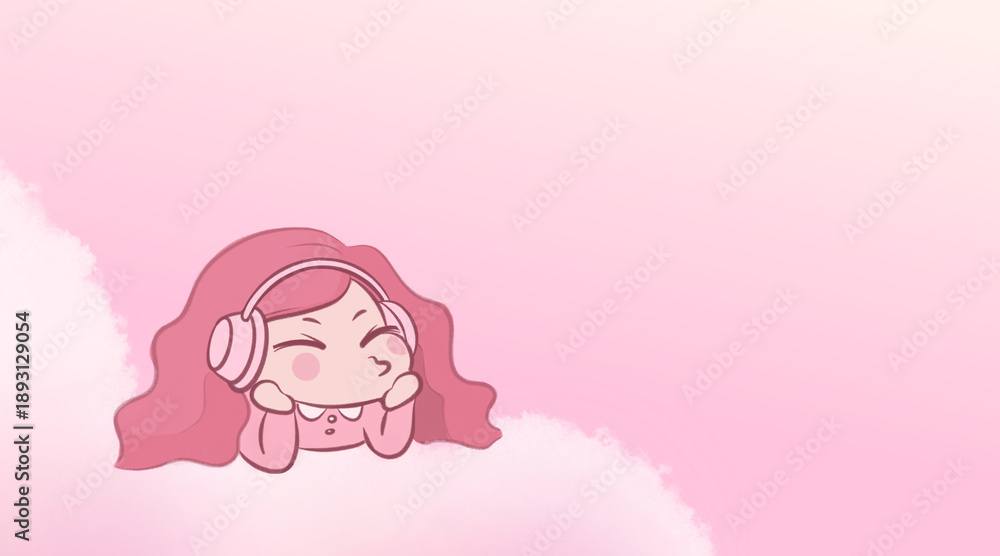Fototapeta premium Happy kawaii anime character relaxing and enjoying music.