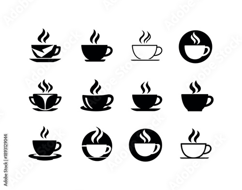 Morning Routine Icons. Morning routine. Icon set. Set Logo of morning routine: coffee cup steam. harmonious logo variations of the same emblematic concept,