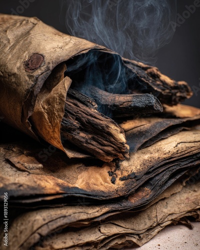 Burned Ancient Book Pages With Smoke
