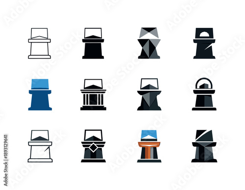 Logo Icon Set. Exhibitions and learning experiences. Icon set. Set Logo of exhibitions and learning experiences: museum exhibit pedestal. harmonious logo