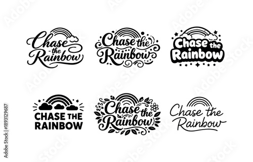 Diverse Lettering Styles. Chase the Rainbow. Set lettering. harmonious lettering variations of the same emblematic concept, each with different artistic