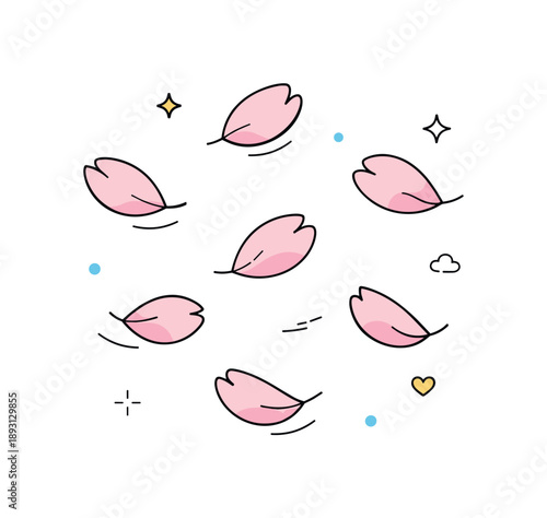 Blossom Petal Elegance. Falling blossom petals illustration. Minimal petals floating slowly through open space, expressing freshness and quiet spring renewal.