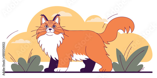 Charming simplified flat-style lynx depiction in nature with bold lines and limited colors
