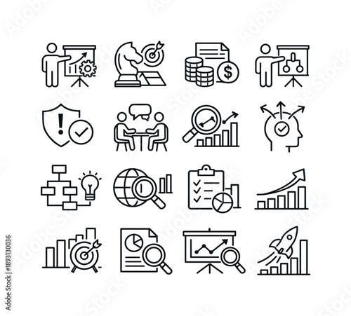 Consulting Icons Collection. Consulting and advisory roles. Line icon set of Consulting and advisory roles: business consulting, strategic advice, financial