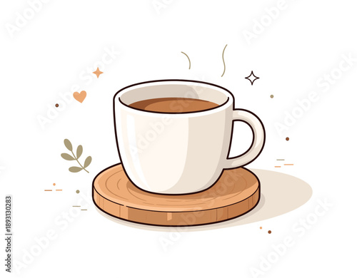 Minimal Wood Coaster. Wooden coasters minimal. A single wooden coaster placed under a simple cup, highlighting protection and care for surfaces, with a quiet