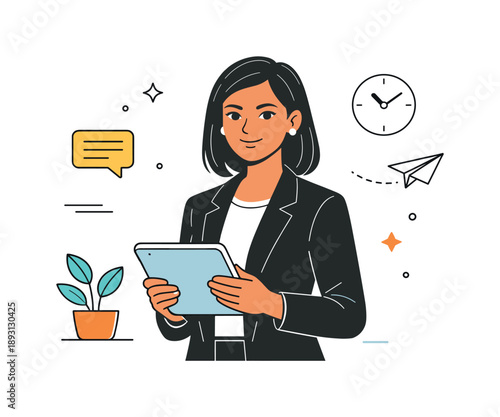 Focused Professional Portrait. Business professional portrait. A diverse individual holding a tablet or notebook, looking focused and approachable. Quiet