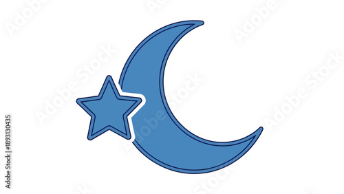 Blue Cartoon Crescent Moon and Star.