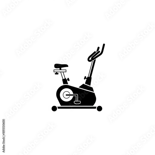 Stationary exercise bike in a simple black silhouette style vector graphic