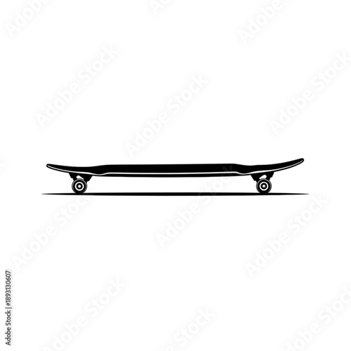 A sleek black skateboard with wheels