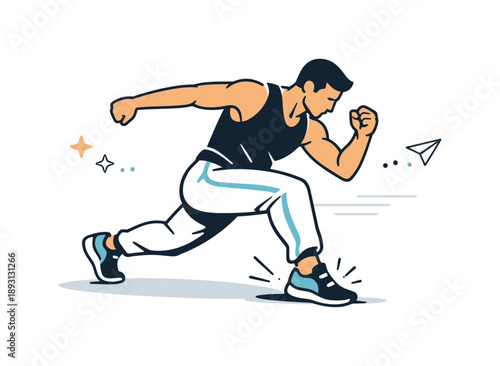 Dynamic Dance Movement. Expressive movement capture. A dancer landing a powerful step, muscles and posture clearly defined through simplified shapes. Energetic