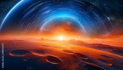 Vibrant Space Odyssey With Blue And Orange Hues Wallpaper Background