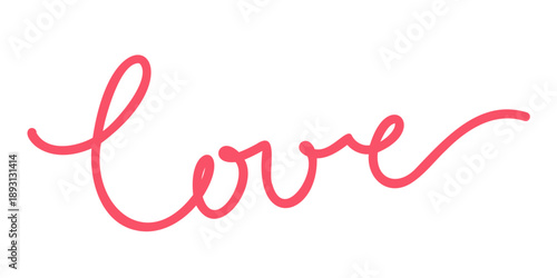 Pink handwritten love lettering. Romantic text element. Vector isolated cartoon illustration on white background