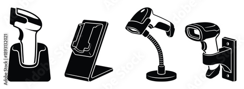 Barcode scanner vector icon retail shop equipment wireless and wired symbol market reader element