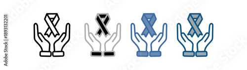 
breast cancer icon set multiple style collection with two hands and ribbon design